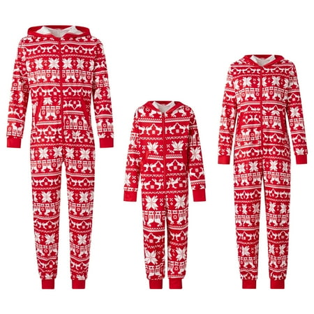 

FOCUSNORM Family Matching Christmas Pajamas Set Sleepwear Jumpsuit Hoodie with Hood Matching Holiday PJ s for Family