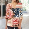thumbnail image 2 of Kvture 4th of July Tops for Women Henley V Neck Button 3/4 Sleeve Blouse Independence Day Patriotic T Shirts Summer Pink Tees M, 2 of 5