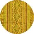 thumbnail image 1 of Ahgly Company Machine Washable Indoor Round Abstract Yellow Modern Area Rugs, 3' Round, 1 of 4