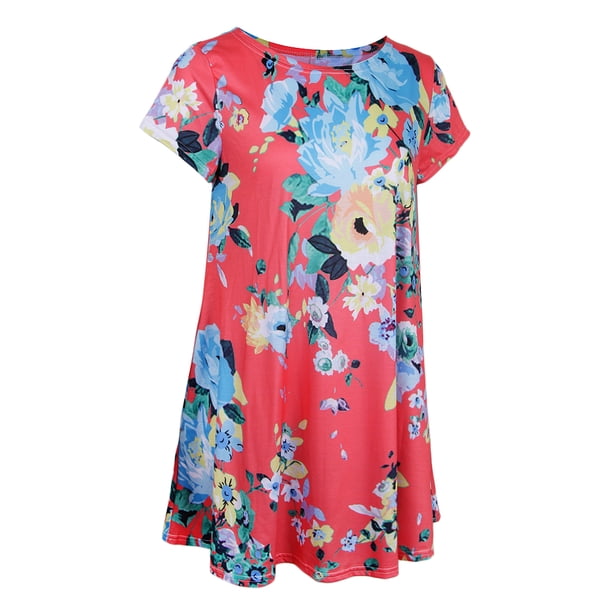 Vestido corto floral Sunnimix cuello redondo manga corta Rojo XXL