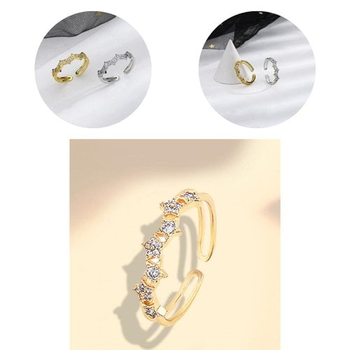 Women Ring Adjustable Opening Design Geometric Sparkling All Match Decorative Star Full Rhinestone Proposal Ring Charm Jewelry Valentines Gift for Girlfriend