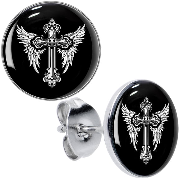 Body Candy Stainless Steel Winged Cross Pierced Stud Earrings Set for Women Men