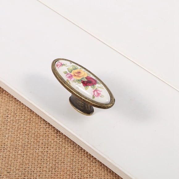 Goick Door Handle-Vintage Country Floral Pattern Ceramic Bronze DIY Door Handle Cabinet Cupboard Drawer Handle Pull(#8)