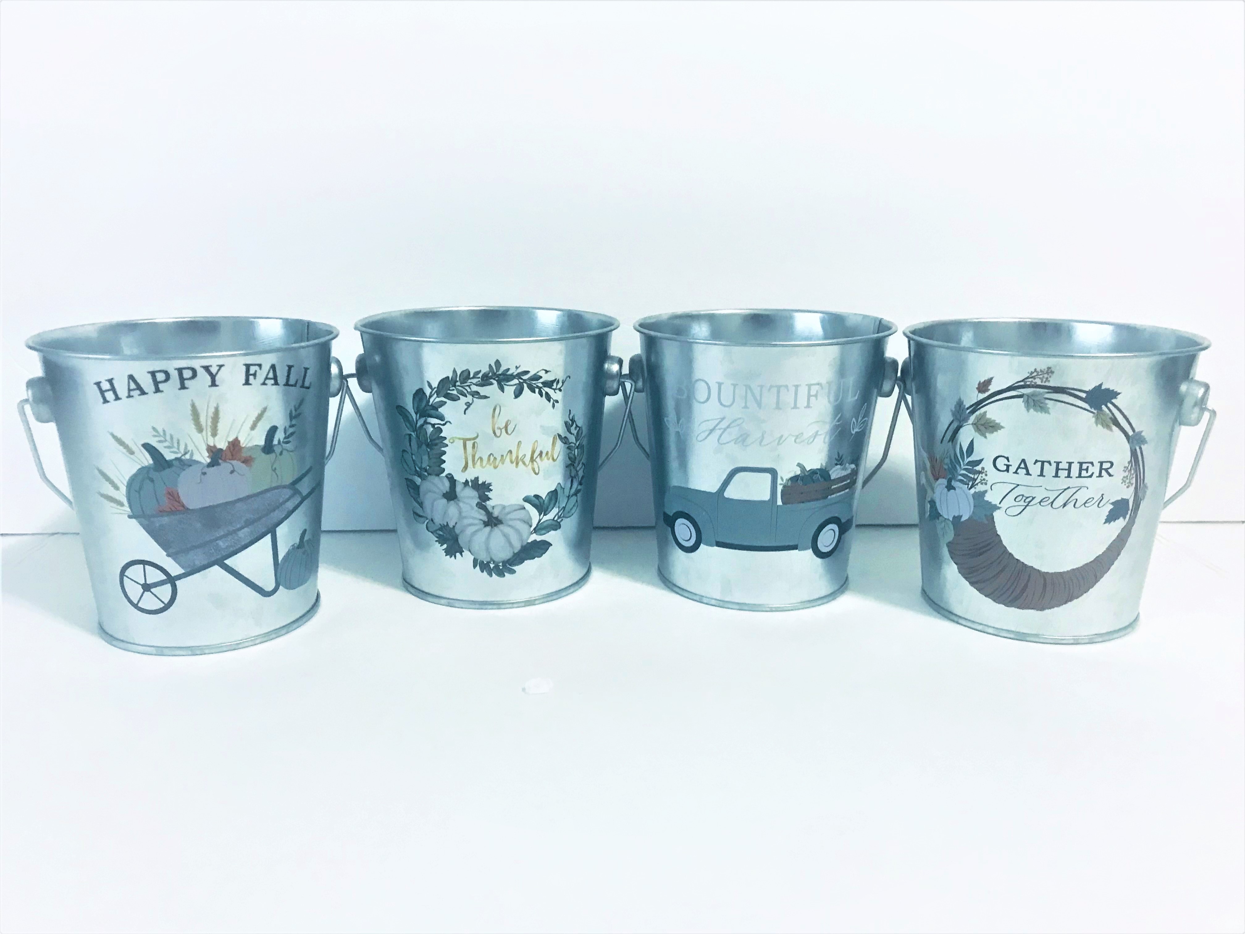 CGT Mini Round Harvest Tin Pails Metal Buckets Gift Baskets Fall