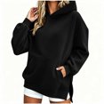 thumbnail image 4 of Kezqiaxn Women's Long Sleeve Hoodie with Pockets Fall Casual Side Slit Pullover Sweatshirt for Women Fashion Clothing Black S, 4 of 7