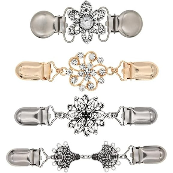 4 Styles Vintage Sweater Dress Clips for Women & Girls - Retro Cardigan Collar Cinch Clips