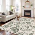 thumbnail image 3 of Green Retro Floral Washable Area Rug 8 x 10 ft Farmhouse , Soft Non Slip Rugs Stain Repellent Indoor Felt Carpet for Living Dining Room Bedroom Home Office, 3 of 9