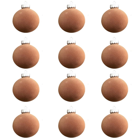 HOARBOEG 12Pcs Velvet Christmas Ornaments 3.14In Flocked Christmas Ornaments Plastic Velvet Ornaments for Christmas Tree Velvet Christmas Ornaments Balls for Window Wall Mantle Decorations (Brown)