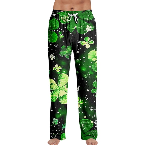 Fgvctg Men's St. Patrick's Day Pajamas Plus Size Wide Leg Sleepwear Pajamas Pant Lover Shamrock Clover Print High Waisted Pj Spring Fall Drawstring Lounge Pants with Pockets Mint Green XL