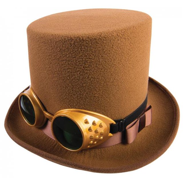 Adult Steampunk Hat with Goggles, Brown