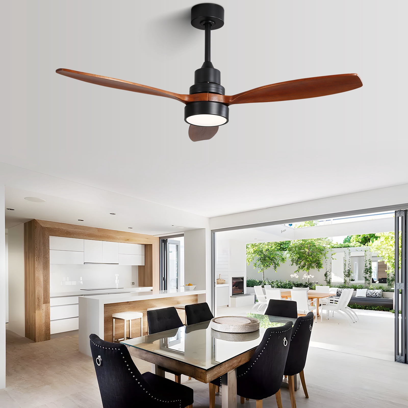 Sofucor Ceiling Fan with Lights, 52 Inch Mordern Wood Ceiling Fan with Remote for Indoor Farmhouse Bedroom Living Room Outdoor Patio Porch, Reversible DC Motor, Noiseless