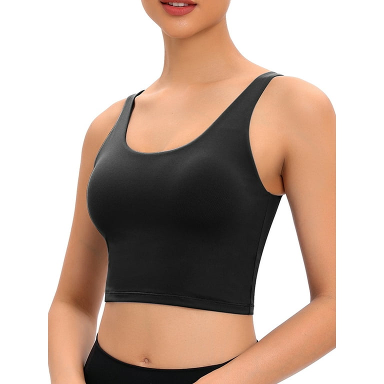 SAYFUT Sports Bra for Women Sexy Longline Vest Padded Bra Yoga Crop Tank  Tops Fitness Workout Shirts Workout Running Tops,Black/Blue XS-XL 