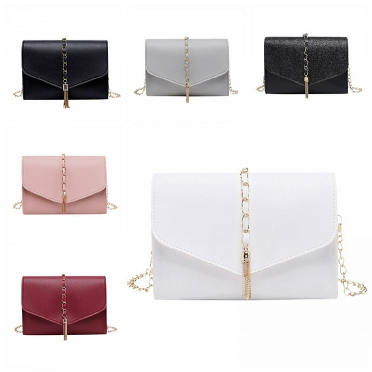 Buy Simple Shoulder Crossbody Bag With Metal Chain Strap And Tassel Top  Zipper (Beige) at