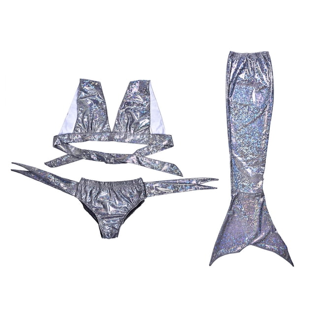 Bikini de tres piezas para niñas, traje de baño Sea-maid, traje de baño creativo para niños con cola de pez (120)
