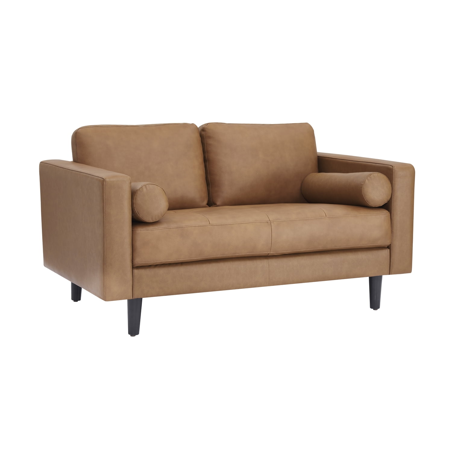 Modern Leather Loveseat in Black, Loveseat Sofa Couch for Bedroom, Living Room Furniture, Space-Saving 2 Seater Couch for Living Room, Bedroom, Apartment, Small spaces, Tan
