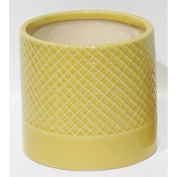 Yellow Criss Cross Pattern And Solid Yellow Base Planter