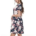 thumbnail image 2 of Naloa Leaves Flower Print Womens Summer A-Line Dress with Pockets,Short Sleeve Dresses,Flowy Beach Swing Dress for Vacation Travel, 2 of 6