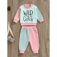thumbnail image 5 of Hirigin Toddler Baby Girl Clothes 1T 2T 3T 4T 5T Fall Winter Outfits Funny Letter Long Sleeve Contrast Color Sweatshirt and Pants Sets, 5 of 8