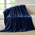 thumbnail image 2 of XUCP-Flannel Fleece Throw Blanket for Couch, Soft Fluffy Velvet Sofa Blanket with Decorative Chevron Pattern for All Season, Warm and Lightweight, 50x60 Inch, Navy Blue, 2 of 4