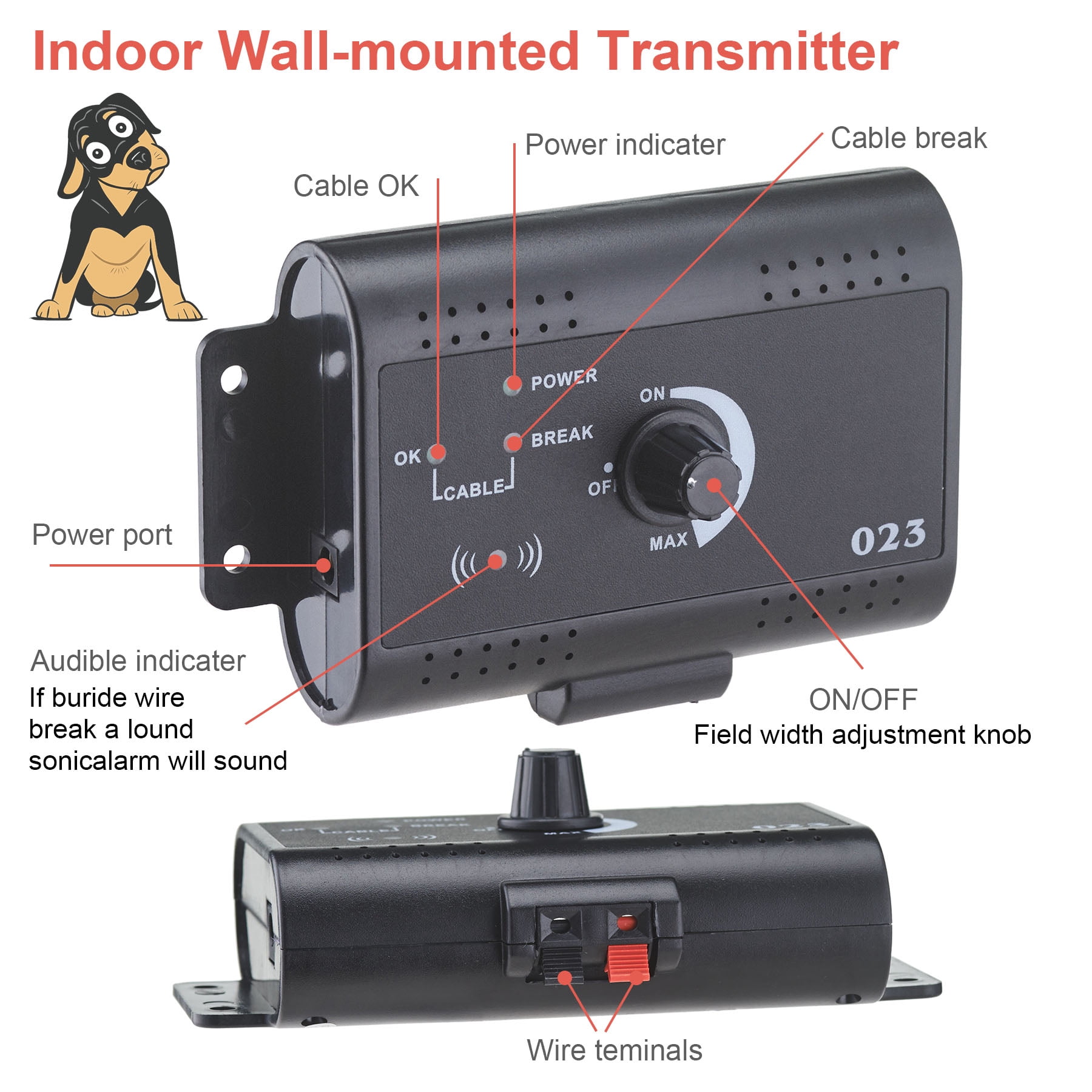 Underground Electric Dog Fence Waterproof Shock Collars for 2 Dogs