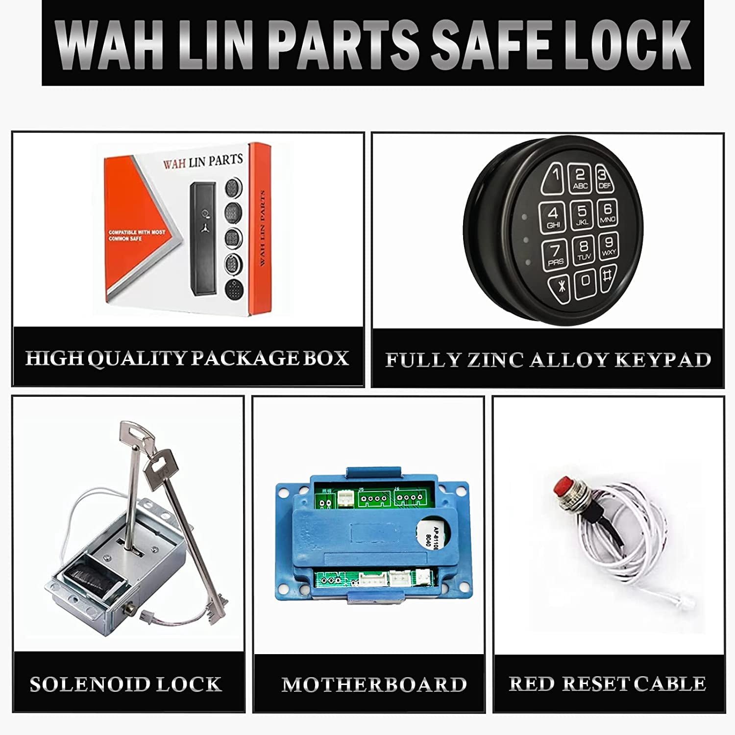 Gun Safe Replacement Black Keypad Gun Safe Lock, Solenoid Mechanism 2 Override Keys