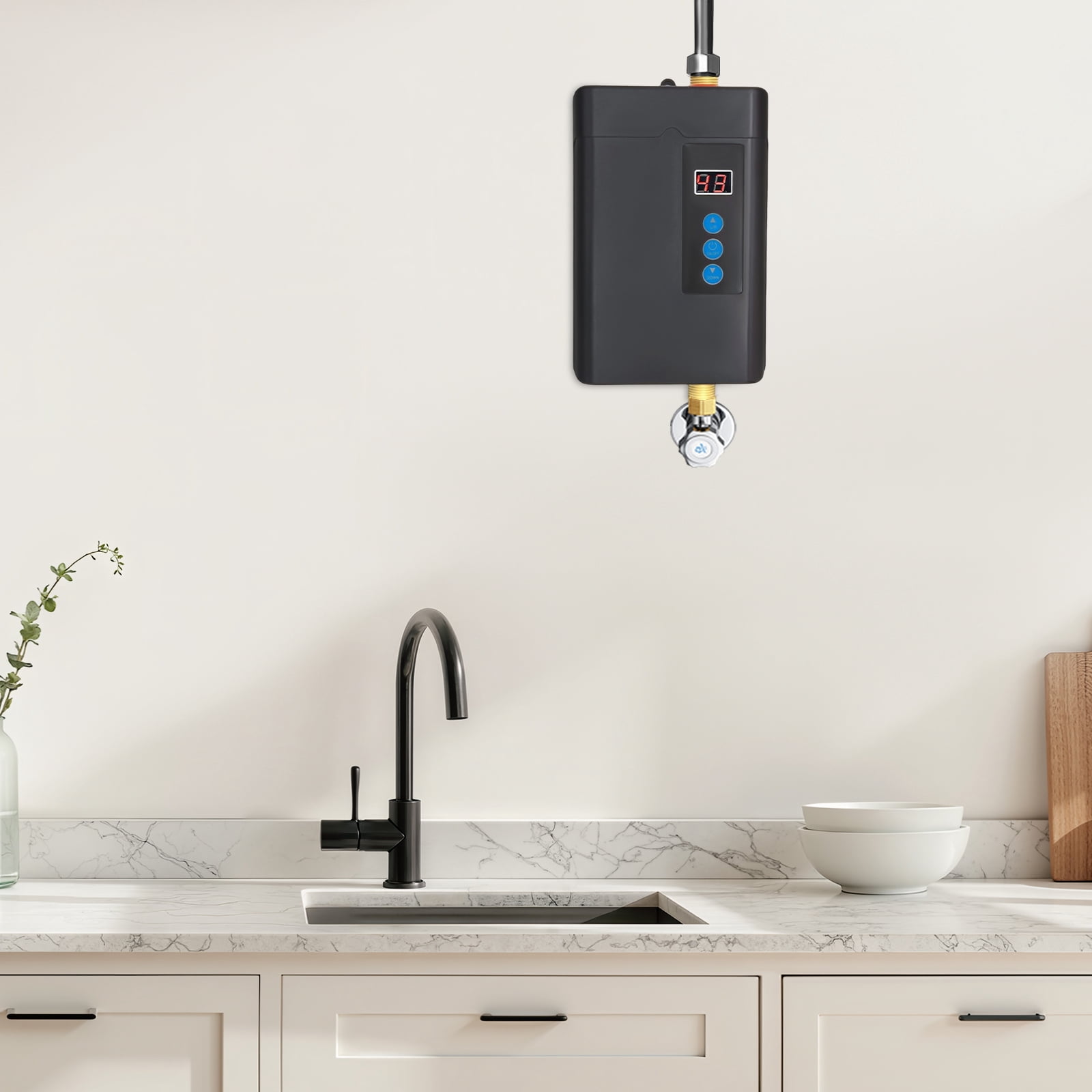 Tankless Water Heater Electric 3KW 110V, Mini Instant Hot Water Heater With Remote Control Temperature Display Electric Tankless RV Water Heater for Under Sink Tap Home Kitchen Bathroom (Black)