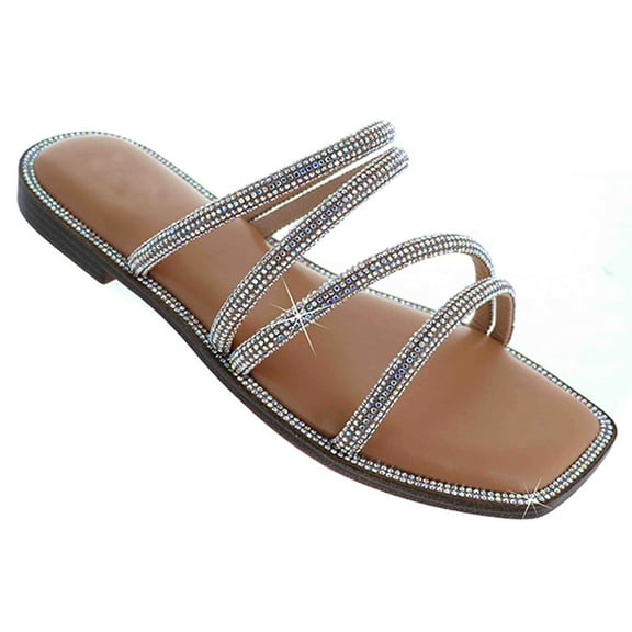LAVRA Womens Rhinestone Slides Bling Summer Sandals Strappy Sparkle Sexy Flip Flop