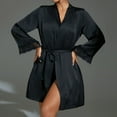 thumbnail image 2 of ASFGIMUJ Women's Ice Silky Robe With Trim Silky Kimono Feather Trim Cuffs Long Bathrobe With Tie, 2 of 8
