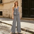 thumbnail image 4 of Quixlent Women's Striped 2 Piece Outfits Tie Front Ruffle Tank Top And Wide Leg Pants Sets Summer Casual Sleeveless Lounge Sets, 4 of 8
