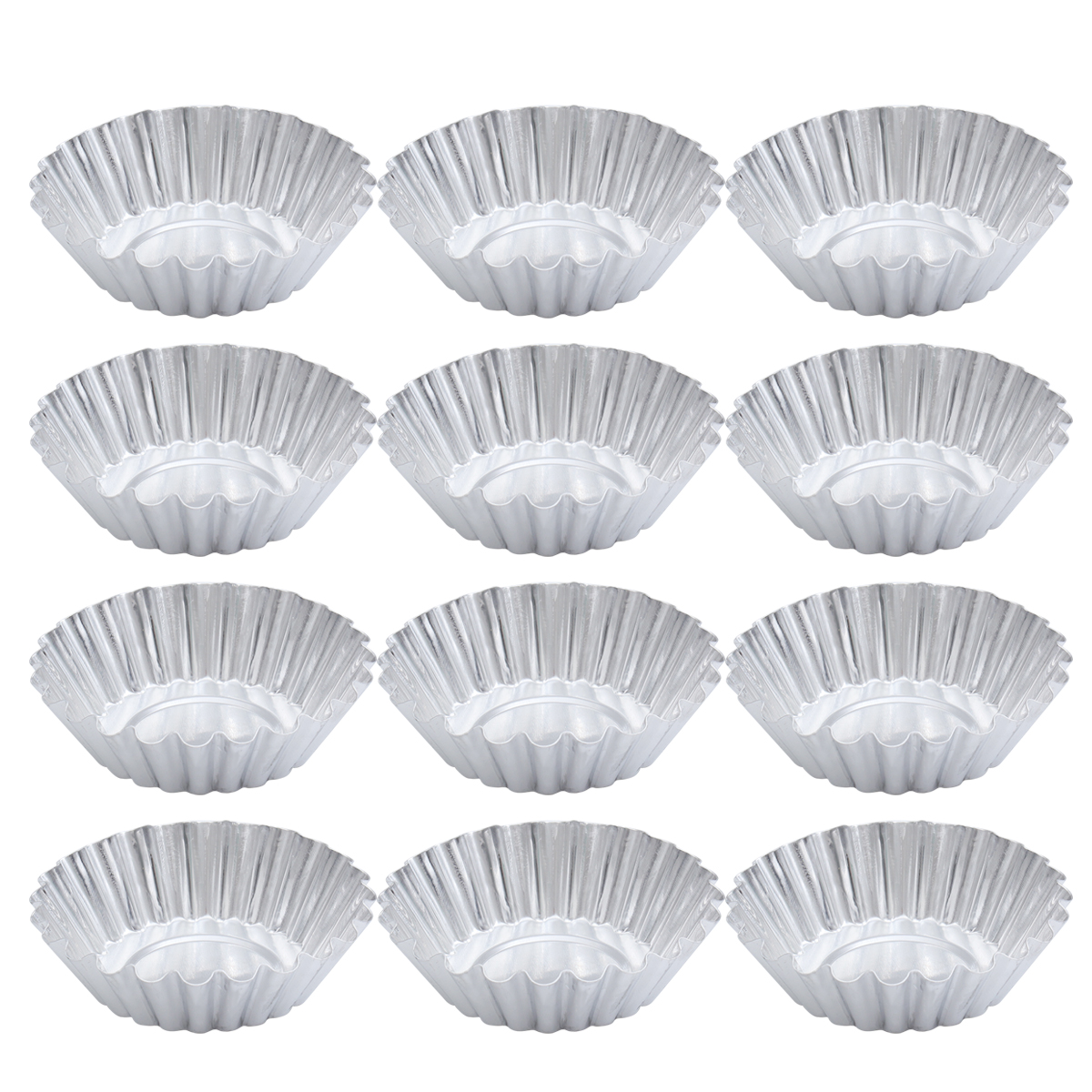 48pcs Aluminum Alloy Egg Tart Molds Thick Reusable Flower Cupcake Mold