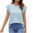 thumbnail image 1 of Plebaso Hauts pour Femmes Manches Courtes Col Rond T-Shirts Mignons Décontractés Couleur Unie Blouses Texturées 2025, 1 of 5