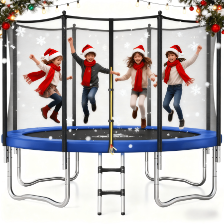JELENS Trampoline 8FT 10FT, Outdoor Trampolines with Enclosure Net and Ladder, Recreational Anti-Rust Trampolines for Kids and Adults