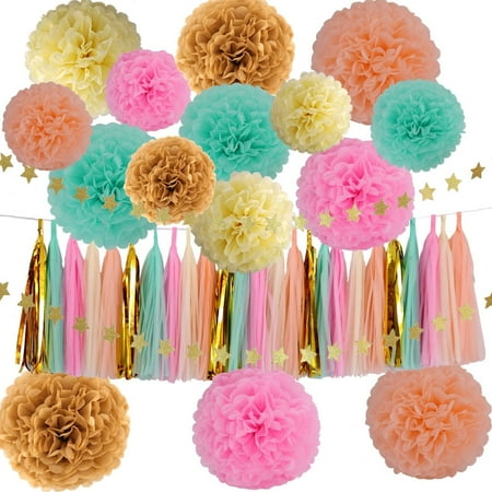 Wedding Party Decorations 42 Pcs Gold Mint Green Pink Peach Cream