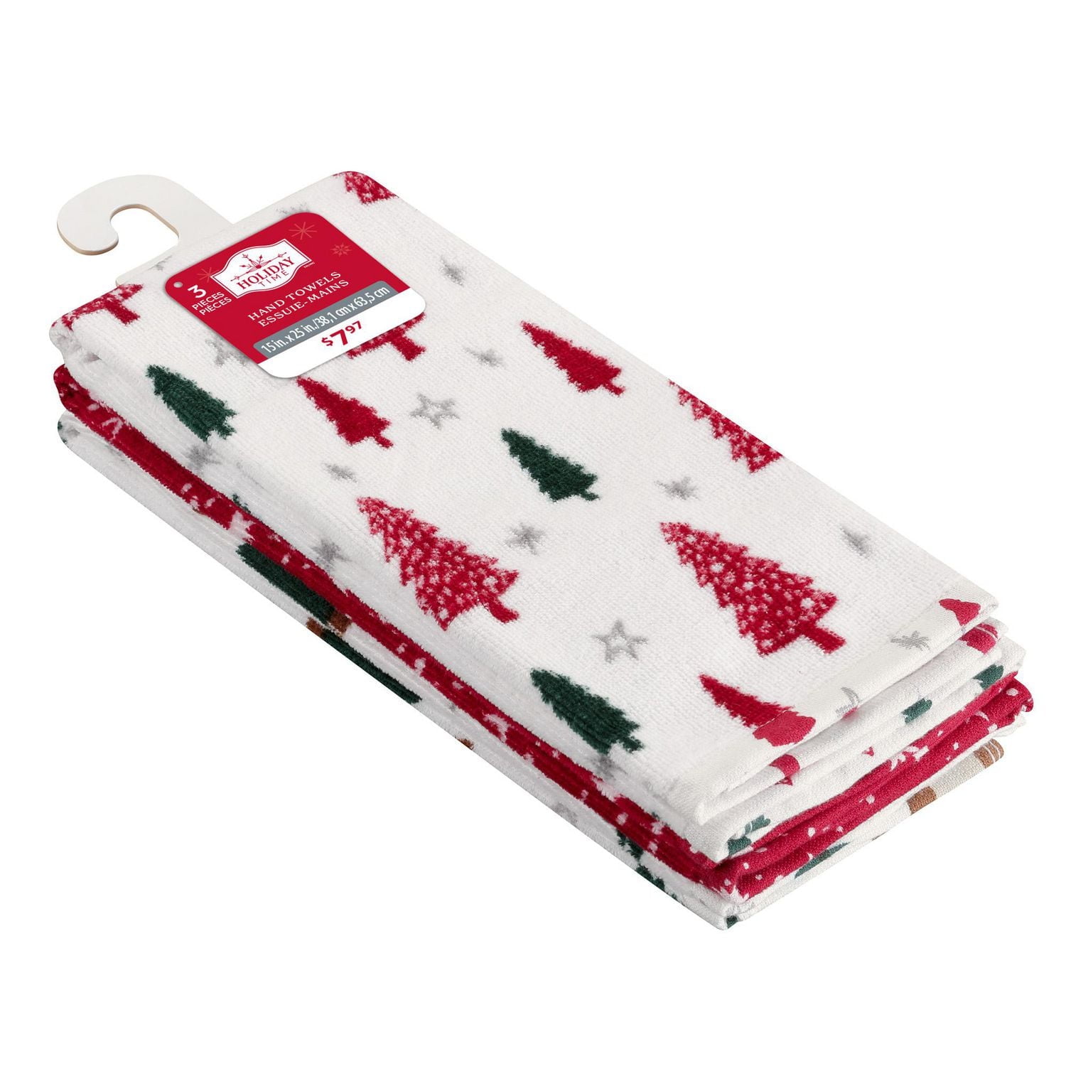 Holiday Time Printed 100% Cotton 3-Piece Hand Towel Set