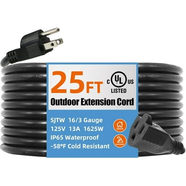 Extension Cords for Outdoor, 25FT 3 Prong Heavy Duty Extension Cords for Outdoor, Waterproof Extension Cords, 16AWG 13AMP 125V Rated 1625 Watts