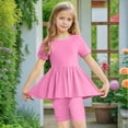 thumbnail image 4 of tarylea Toddler Baby Girls Clothes Short Sleeve Pleated a Line Midi Dress with Knee Length Dance Undershorts Summer Outfits, 4 of 8