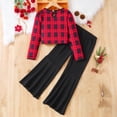 thumbnail image 5 of KYAIGUO Kids Girls Two Piece Spring Flare Pants Outfits Long Sleeve Plaid Shirt Blouse and Flare Pants Set for 8-12 Years Old, 5 of 11