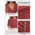 thumbnail image 4 of MOYIKO Ribbed Blouse for Women V Neck Summer Top Trendy Comfort Soft Short Sleeve Tee Burgundy Shirt L, 4 of 7