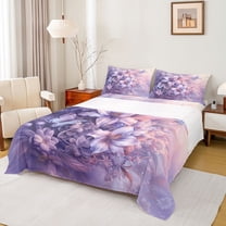 Homewish Purple Lily Flower Queen Sheet Sets for Women, Kawaii Butterfly Animal Flat Sheet, Western French Style Queen Fitted Sheet, Luxury Bedroom Decor, 4pcs