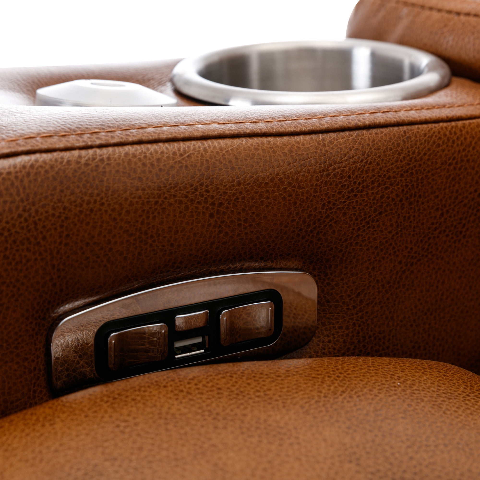 EUROCO 37"W Oversized PU Leather Home Theater Recliner with Stereo and USB Charging Port, Hidden Arm Storage,Convenient Cup Holder for Living Room（Light Brown）