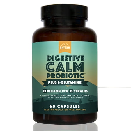 Digestive Calm Probiotic (Plus L-Glutamine) 25 Billion CFU and 13 Strains. - Natural Support for Better Digestion - for Bloating & Constipation + Gas Relief & Leaky Gut - 60 Vegetarian