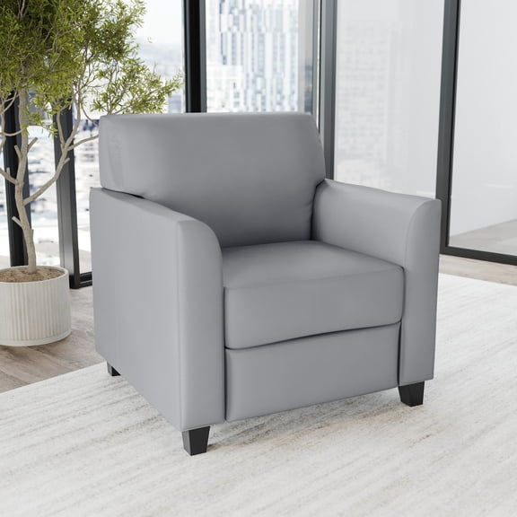 BizChair Contemporary Faux Leather Hardwood Armchair, Gray