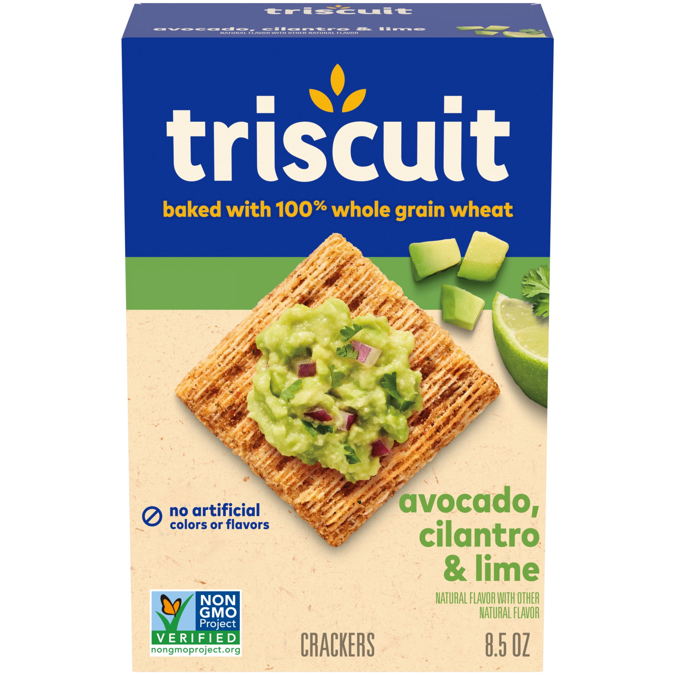(3 pack) Triscuit Avocado, Cilantro & Lime Whole Grain Wheat Crackers, Lunch Snacks, Snack Crackers, 8.5 oz