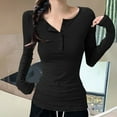 thumbnail image 2 of aidice Going out for Women Casual Round Neck Long Sleeve Button Shirts Slim Fitting Comfy Fall Blouses, 2 of 4