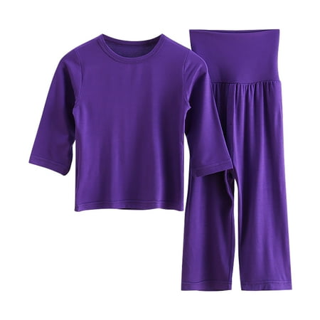 

biudgviw Pajama Sets for Children Loose Crewneck 3/4 Sleeve Basic Shirts Girls Boys Soft Pants Lounge Sleepwear Sets