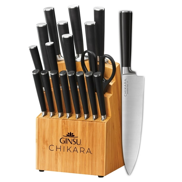 Ginsu Gourmet Chikara Series Forged 19-Piece Japanese Steel Knife Set, Cutlery Set with 420J Stainless Steel Kitchen Knives, Finish Block, COK-KB-DS-019-1 - Walmart.com