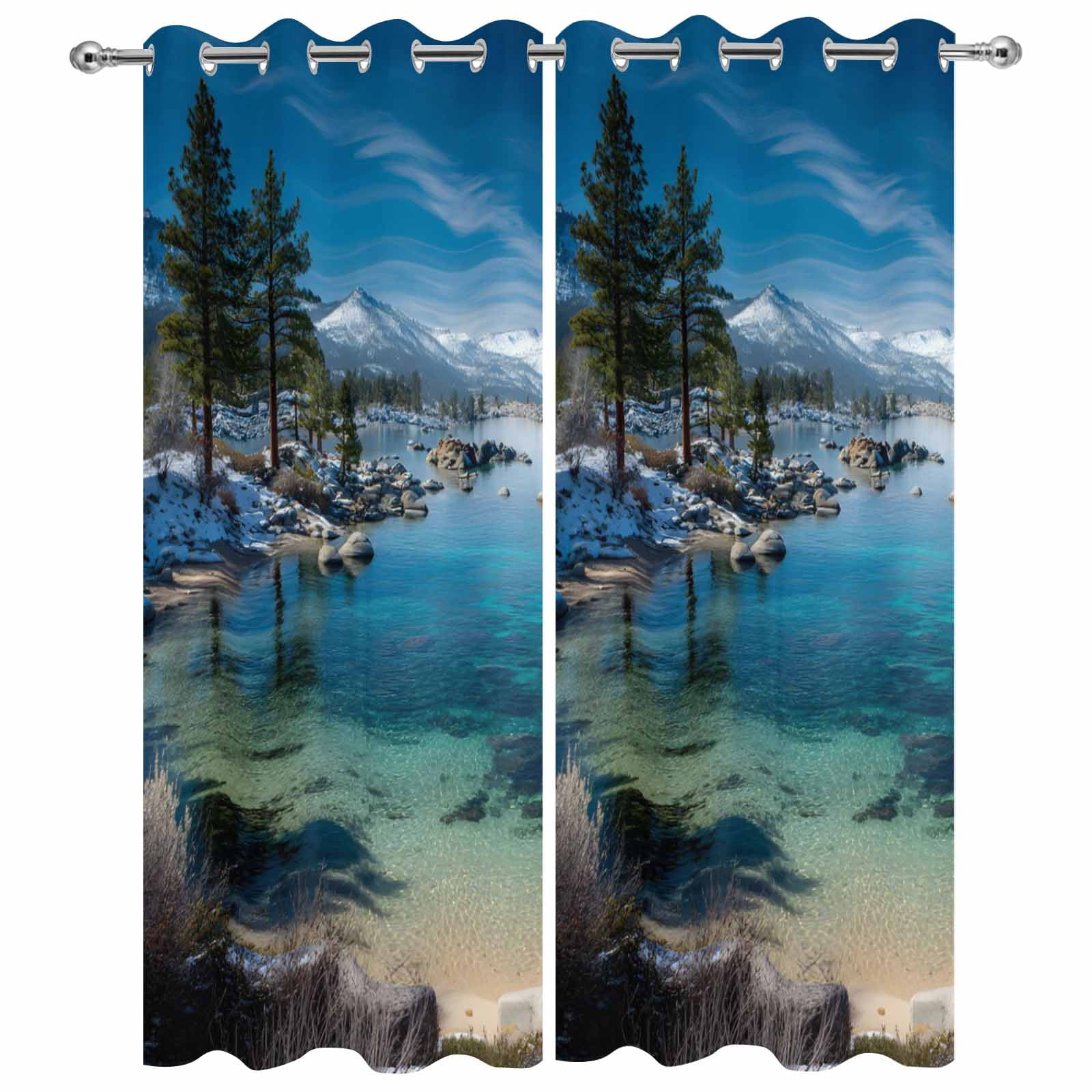 2 Panels Outdoor Curtains for Patio Waterproof 54"x108" Nature Forest Weatherproof Privacy Outsides Curtains, Blue Sky Mountain Stone Lake Landscape Grommet Thermal Drapes for Cabana Porch Pergola