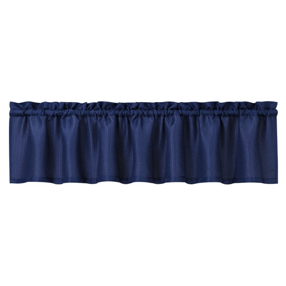 Waffle Weave Waterproof Window Valance – Navy Blue, Textured, Washable Short Curtain for Kitchen, Bathroom, Living Room – Modern Café Style – Size 60"x15", USA Specification