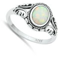 thumbnail image 4 of CHOOSE YOUR COLOR Bali Oval White Simulated Opal Ring .925 Sterling Silver Band CZ Female Size 5, 4 of 4