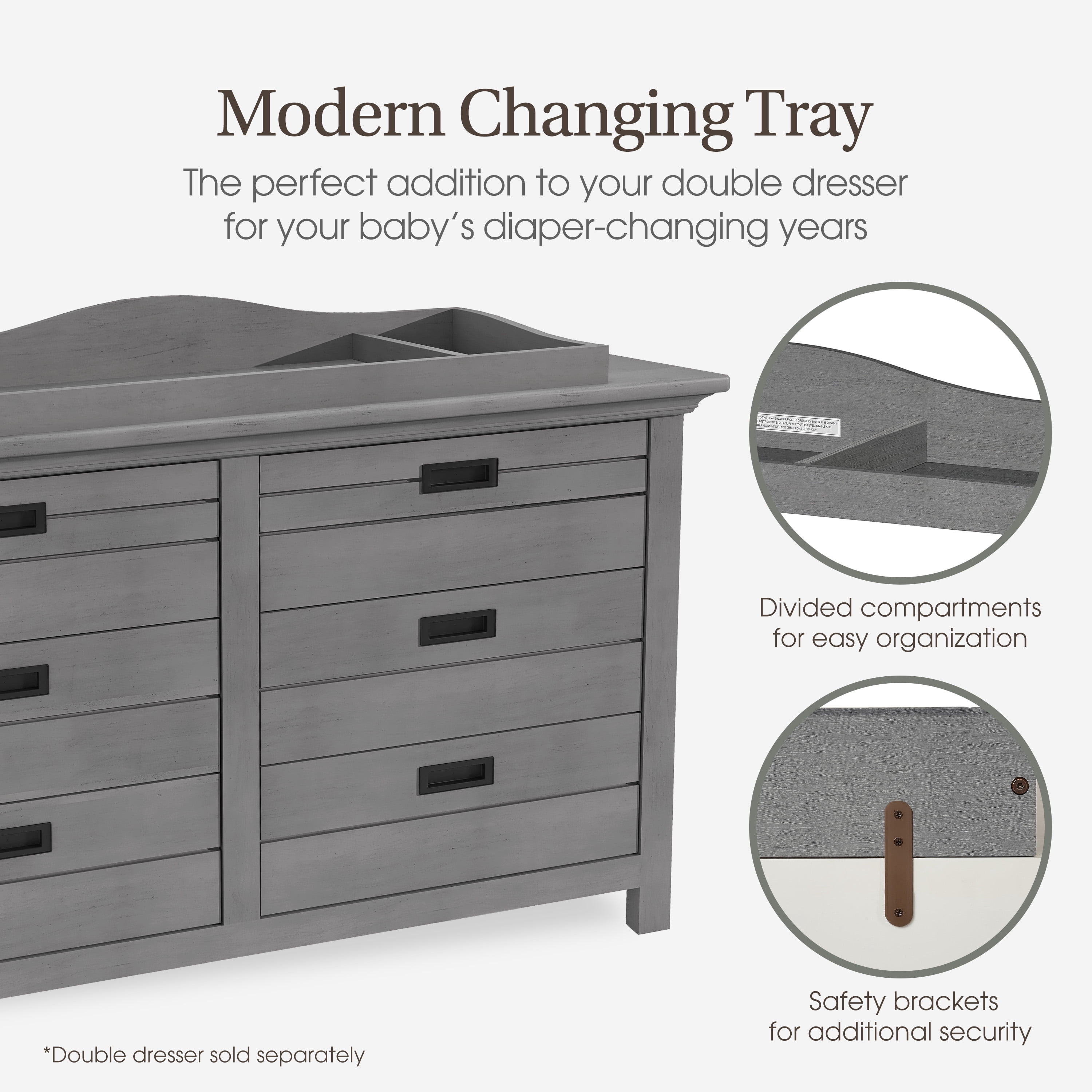 Evolur 851-RG Wooden Diaper Changing Table, Rustic Gray